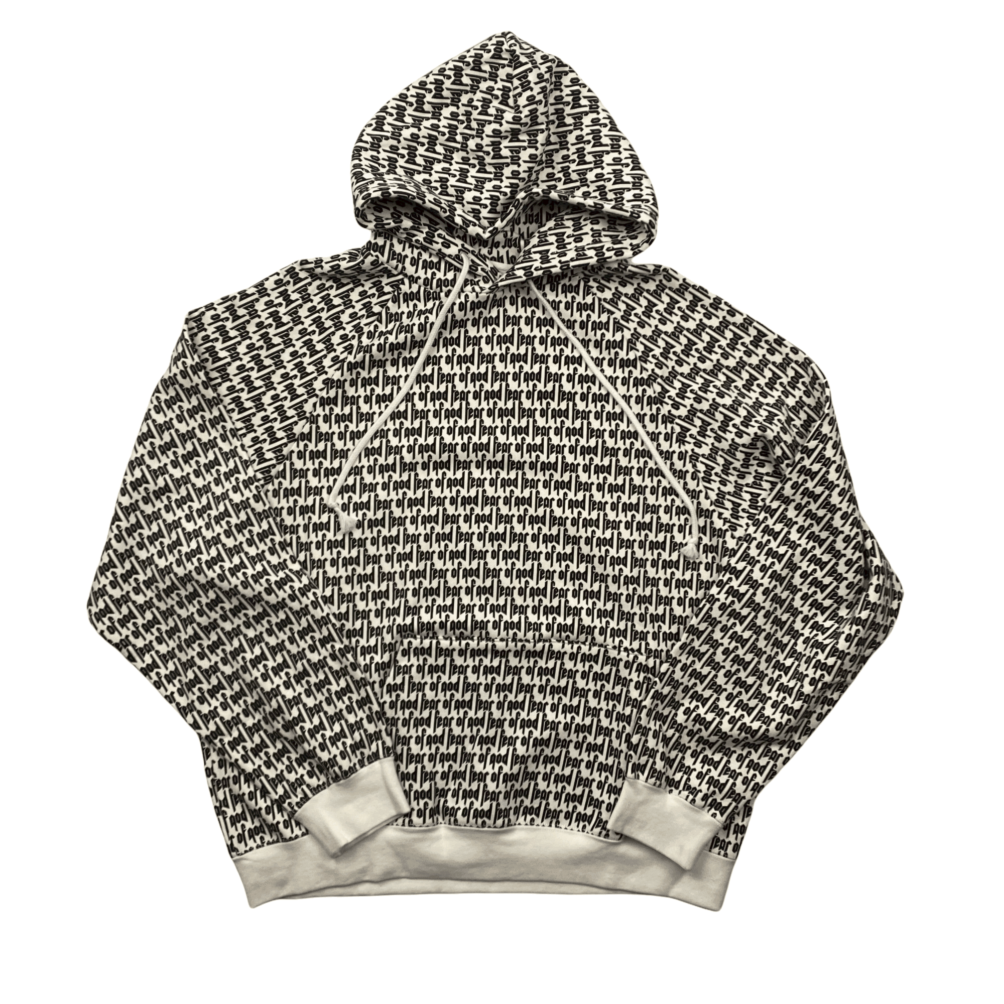 Black White Fear of God FOG All Over Print Hoodie Medium