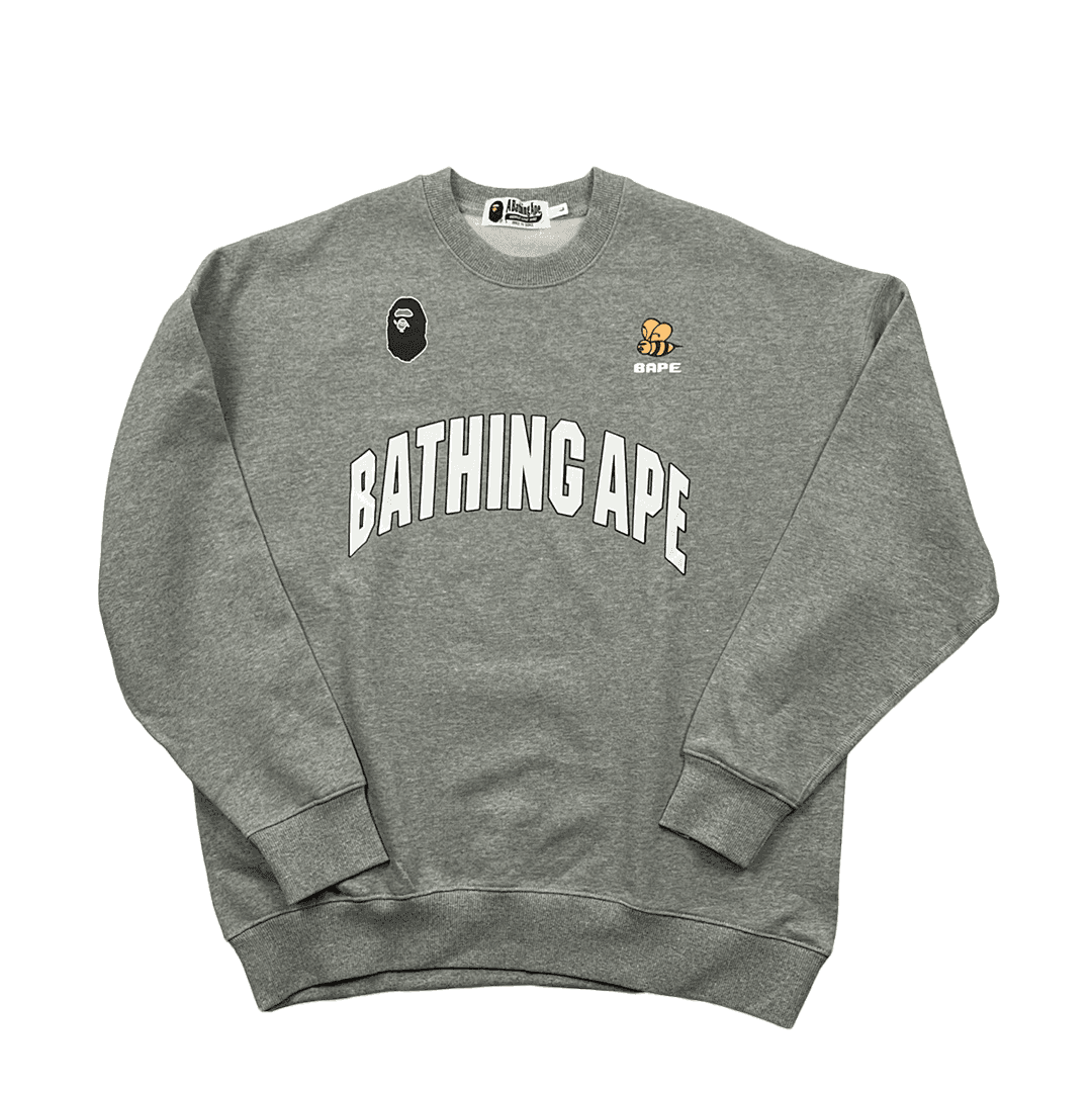 Grey A Bathing Ape BAPE Busy Works College Sweatshirt Large