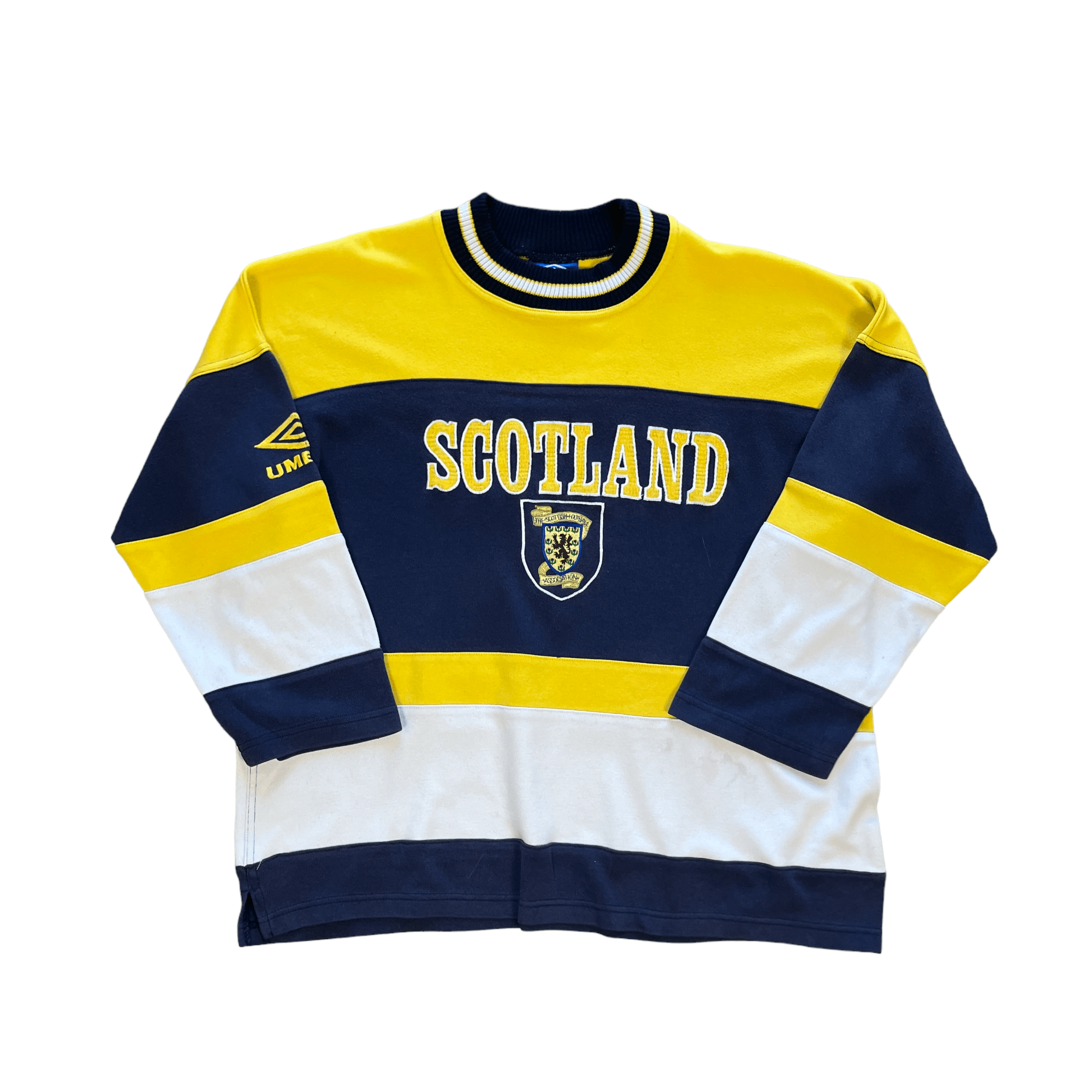Vintage 90s Blue, Yellow + White Umbro Scotland Football Sweatshirt - Medium
