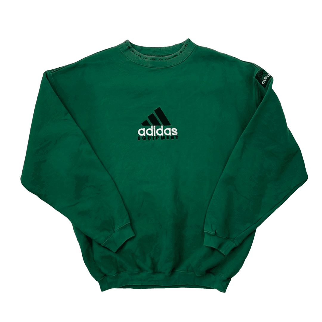Santuario sección Haciendo Vintage 90s Green Adidas Equipment Spell-Out Sweatshirt - Medium