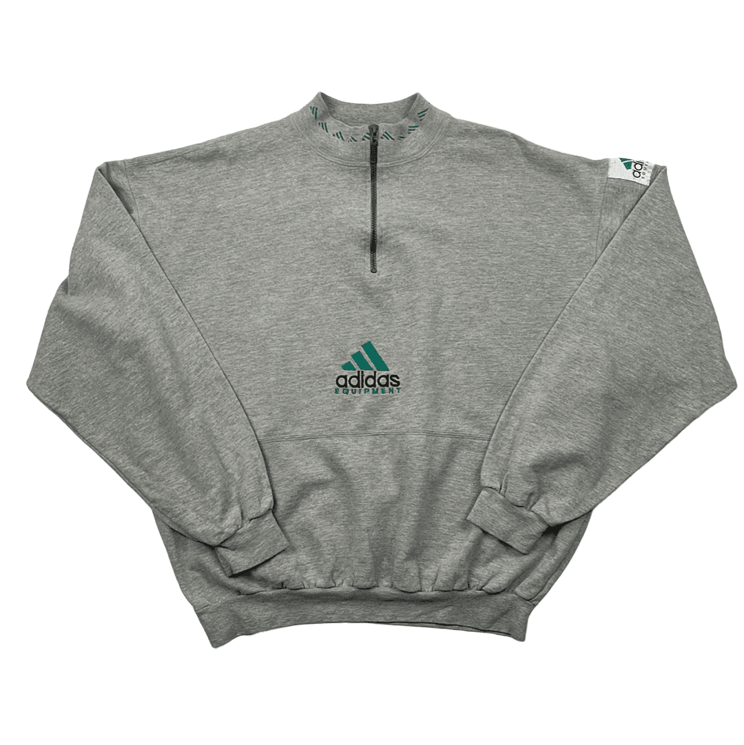 Vintage 90s Grey Adidas Equipment Quarter Zip Sweatshirt Extra Large