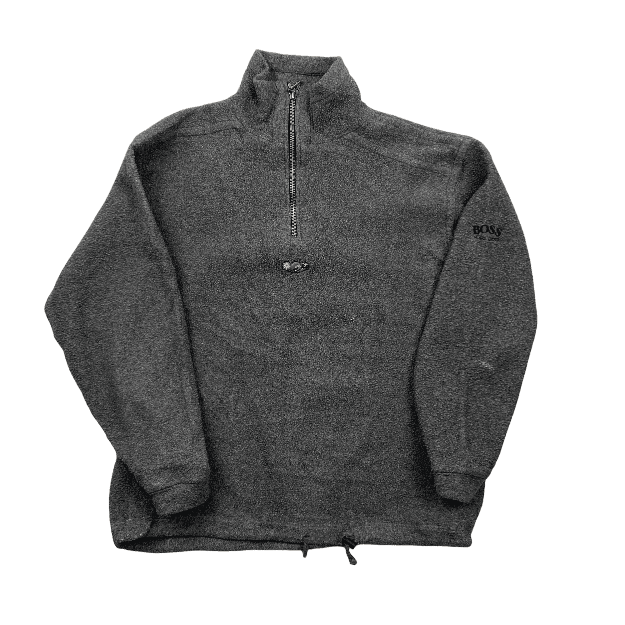Vintage 90s Grey Hugo Boss Spell Out Quarter Zip Fleece Large