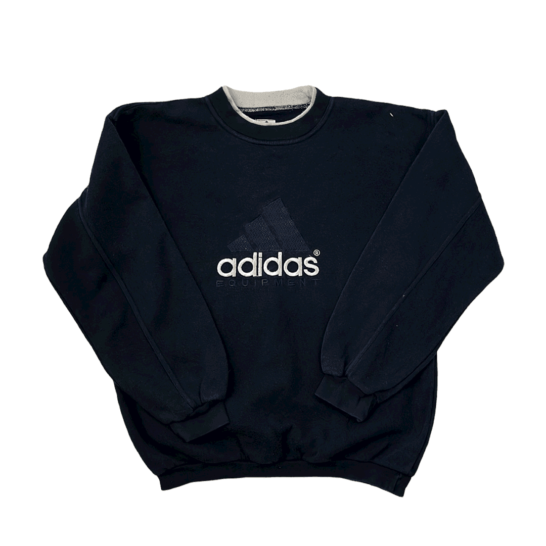Vintage 90s Navy Blue Adidas Equipment Spell-Out Sweatshirt - M