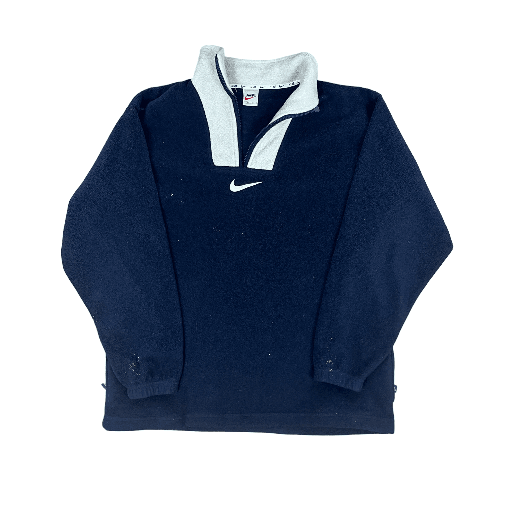 Vintage 90s Navy Blue Grey Nike Centre Logo Quarter Zip Fleece Rec