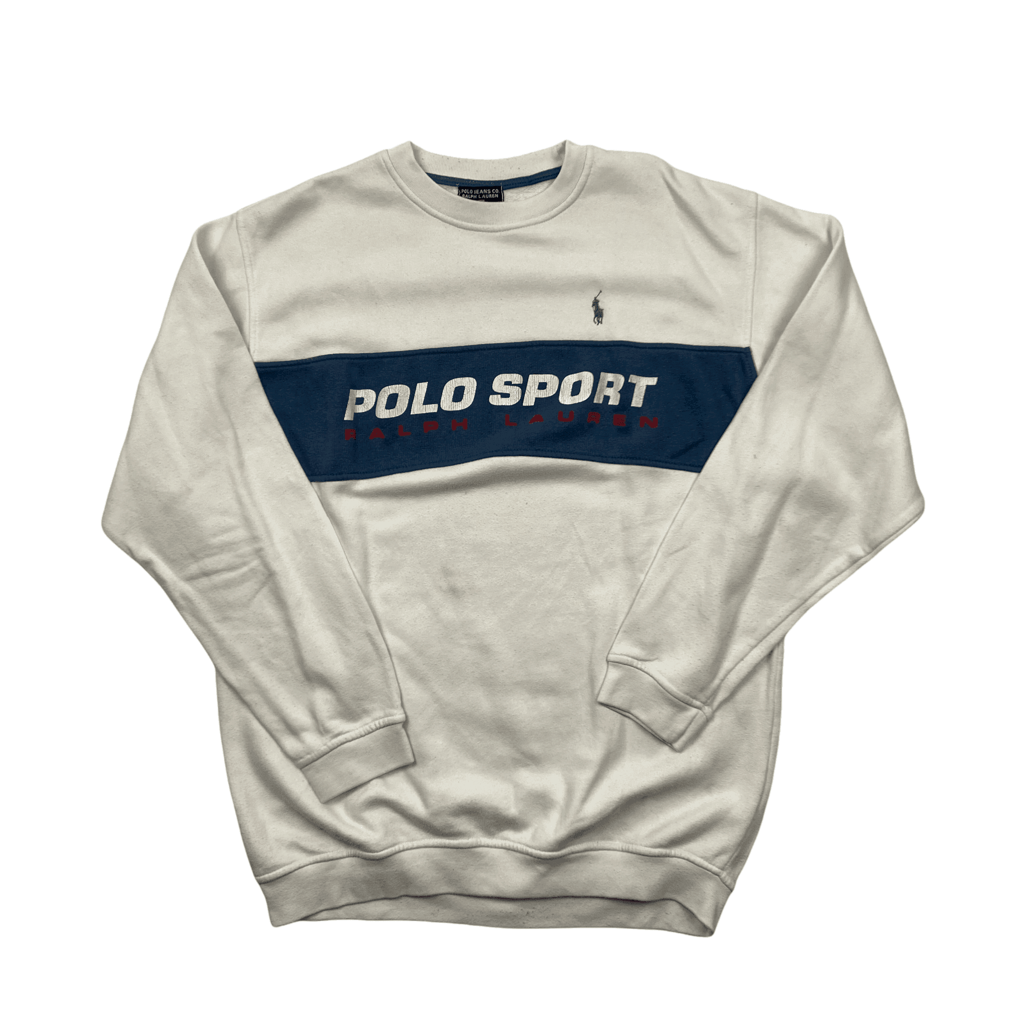 Vintage 90s White Blue Ralph Lauren Polo Sport Spell Out Sweatshirt