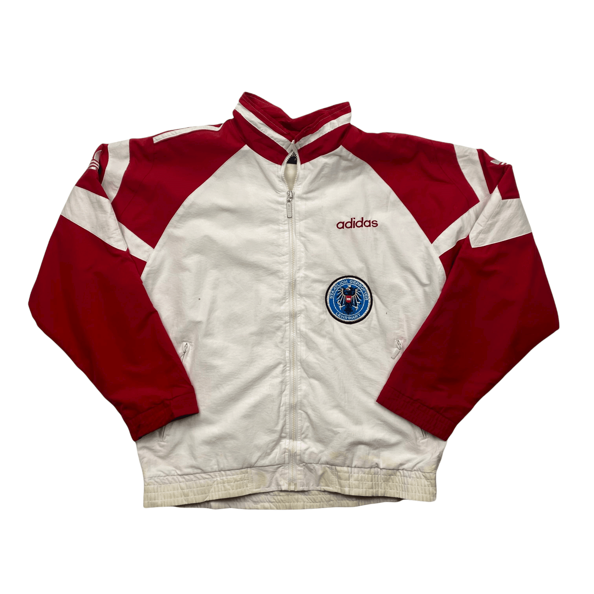 Vintage 90s White + Red Adidas Spell-Out Jacket - Large