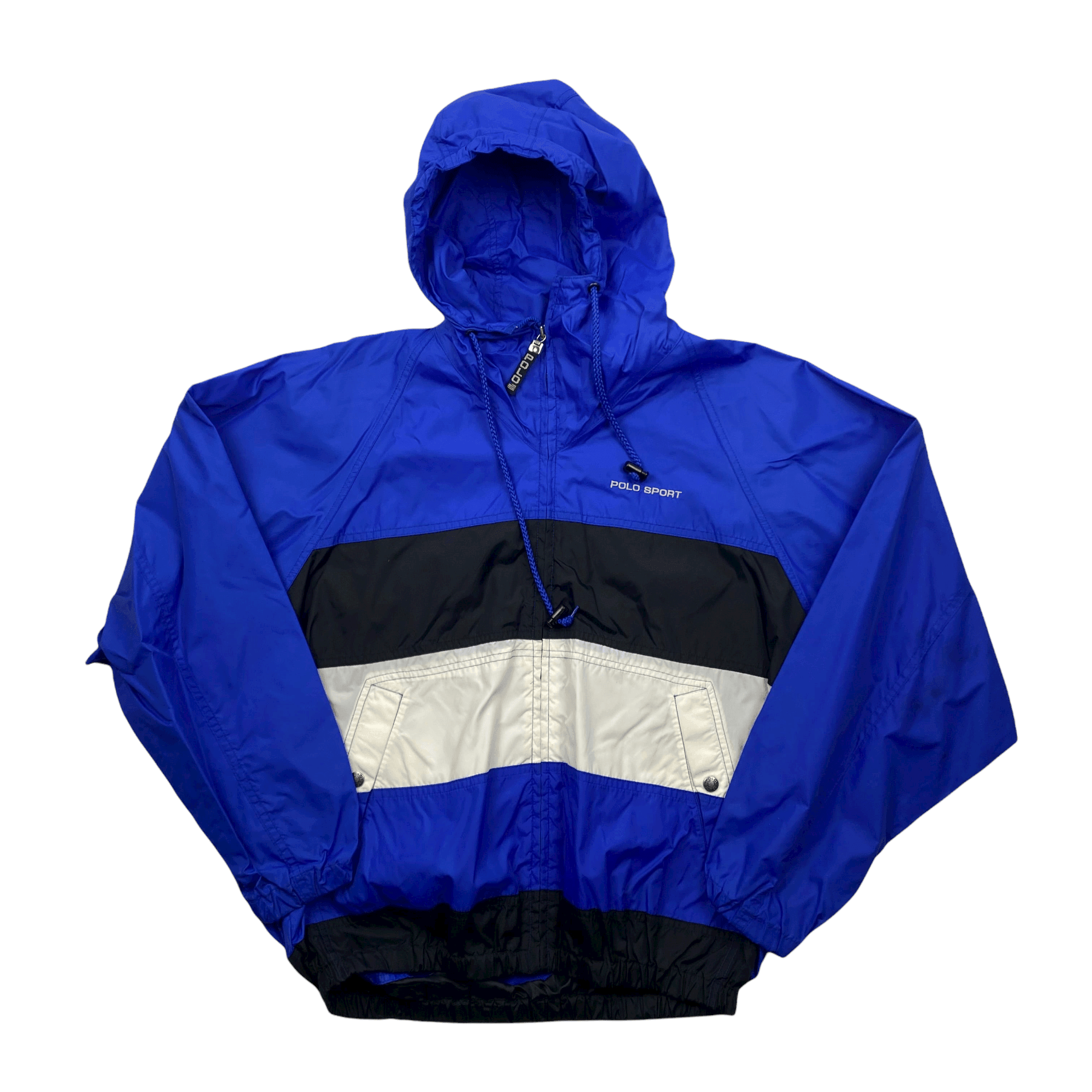 Vintage Blue, Black + White Ralph Lauren Polo Sport Spell-Out Light  Windbreaker Jacket - Medium