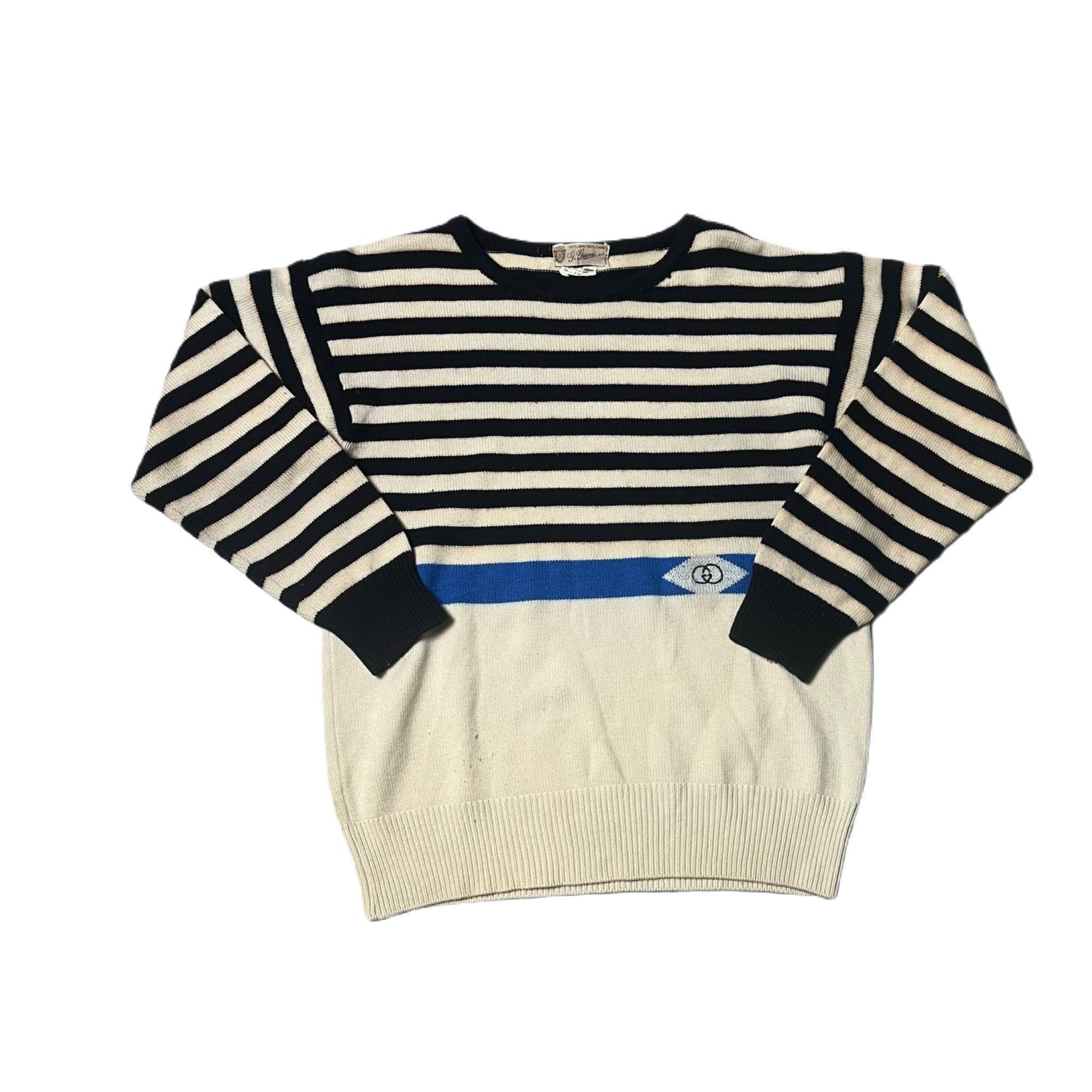 Vintage Cream + Black Gucci Striped Knitted Sweatshirt - L