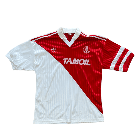 1992-93 White + Red Adidas AS Monaco Home Shirt - Large - The Streetwear Studio
