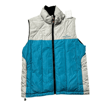 Vintage 90s Blue, White + Black Balenciaga Reversible Puffer Gilet - L