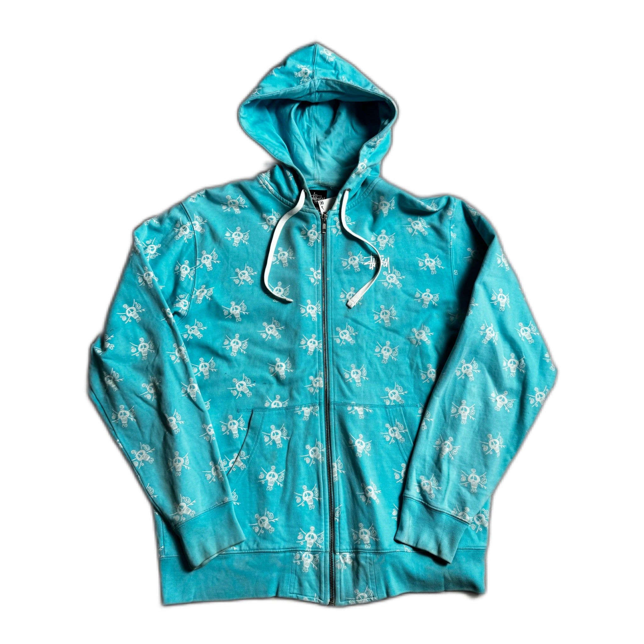 Blue Stussy Zip Up Hoodie - L