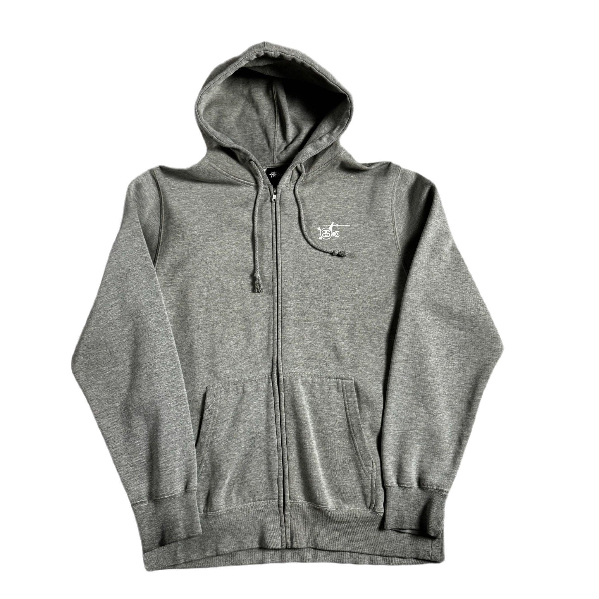 Grey Stussy Zip Up Hoodie - L