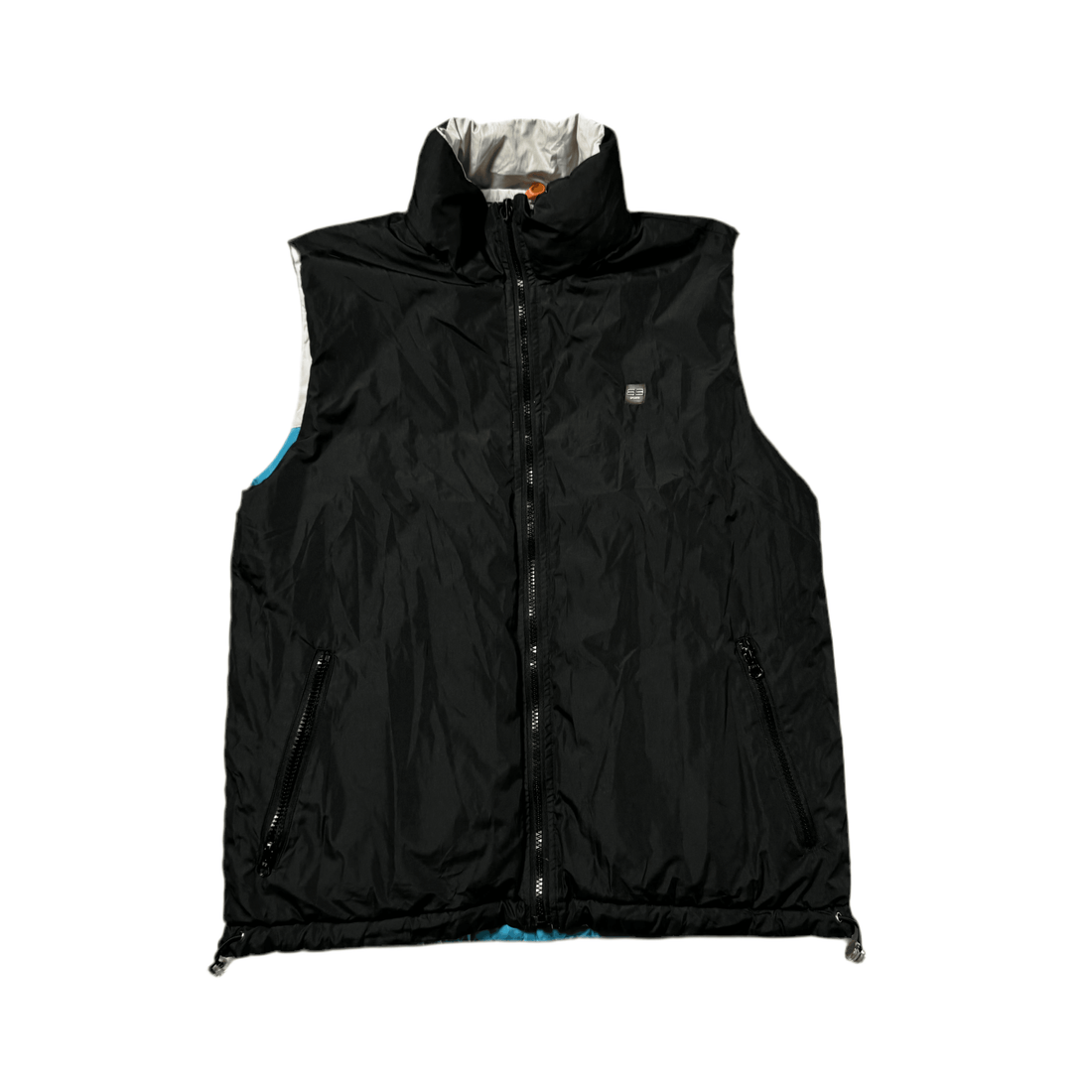 Vintage 90s Blue, White + Black Balenciaga Reversible Puffer Gilet - L