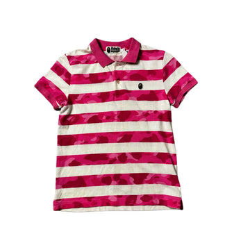 Pink + White A Bathing Ape (BAPE) Polo Shirt - S