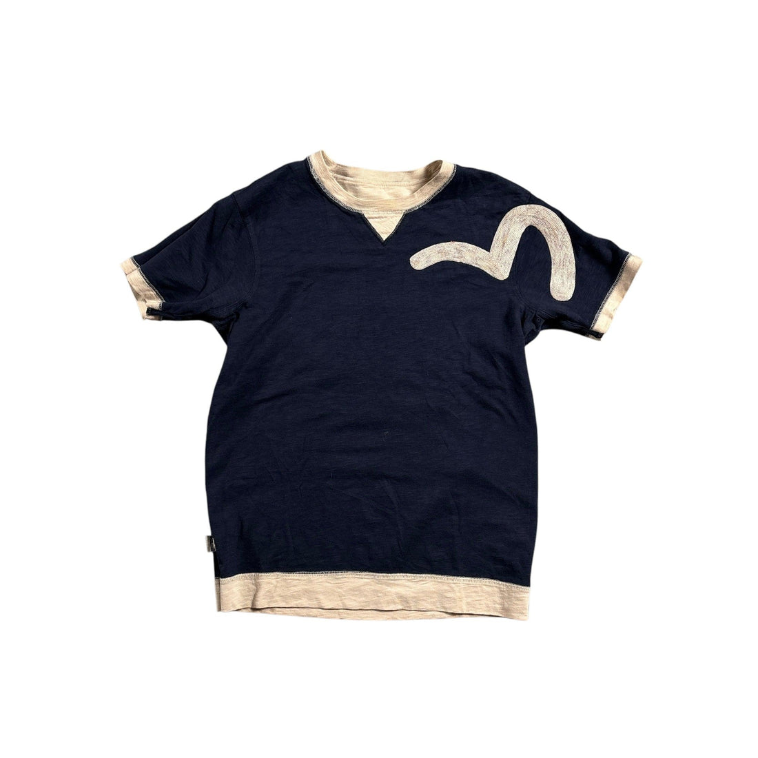 Navy Blue + Beige Reversible Evisu Tee - L (Recommended Size - M)