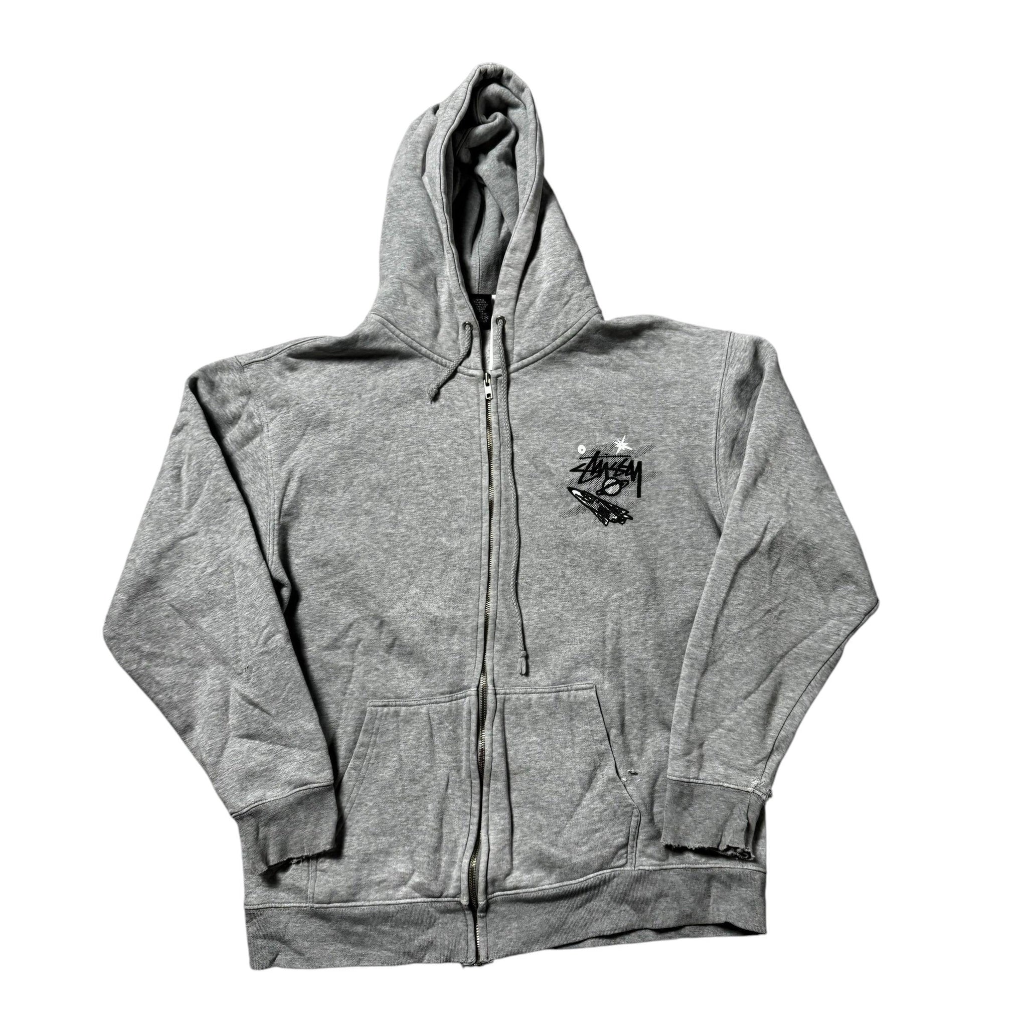 Grey Stussy Zip Up Hoodie - L