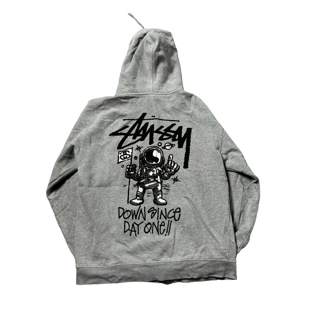 Grey Stussy Zip Up Hoodie - L