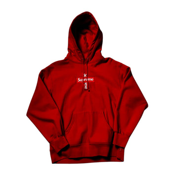 Red Supreme Cross Box Logo Hoodie - M