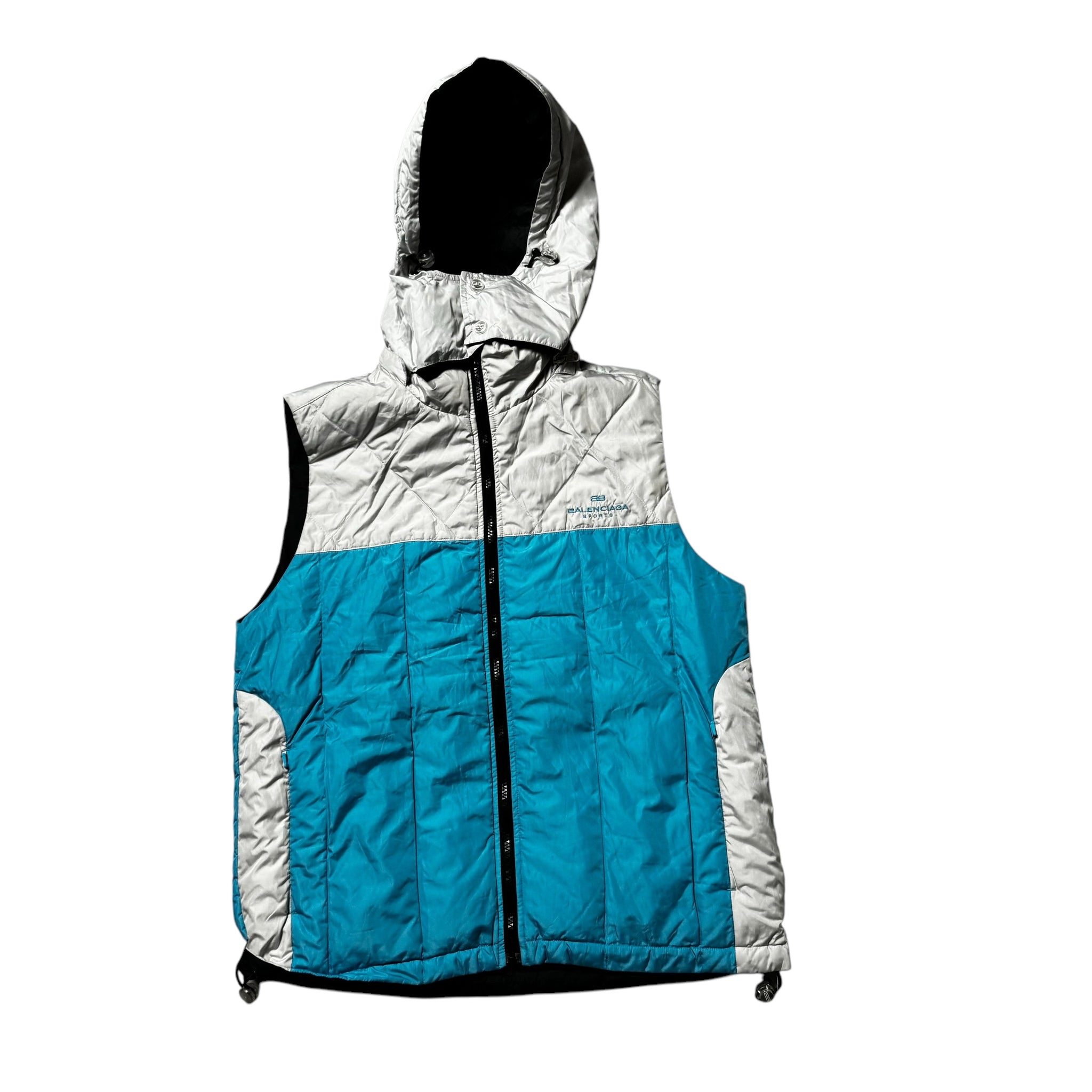 Vintage Blue, White + Black Balenciaga Reversible Puffer Gilet - L