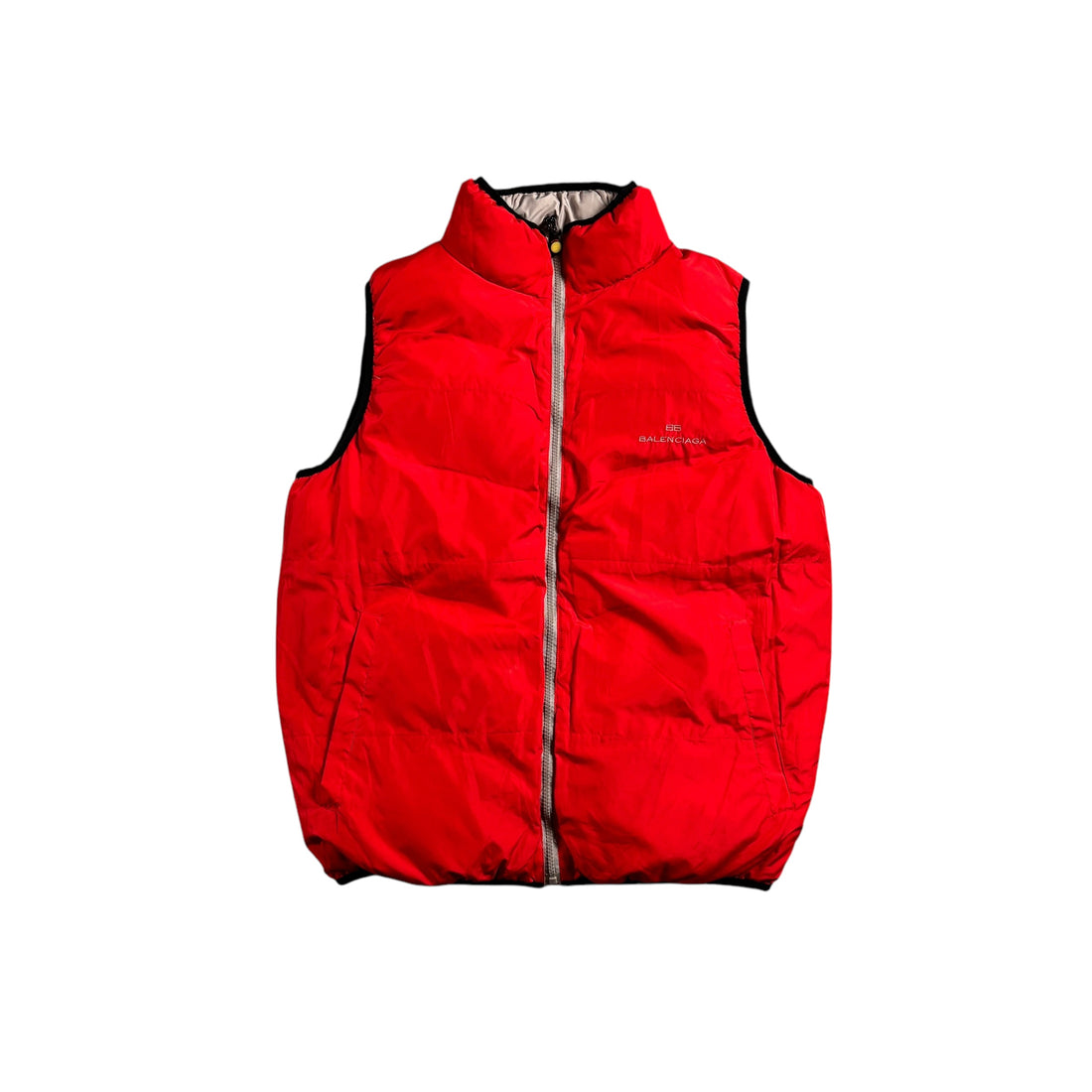 Vintage 90s Grey + Red Balenciaga Reversible Puffer Gilet - L