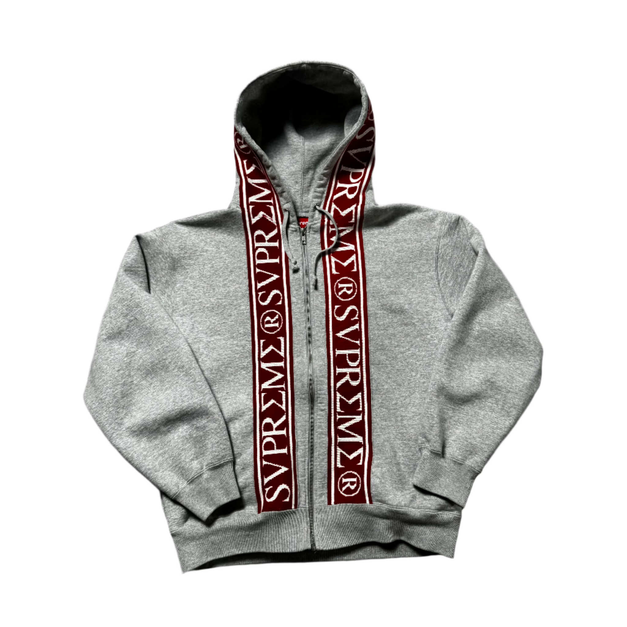 Grey Supreme Zip Up Hoodie - S