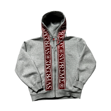 Grey Supreme Zip Up Hoodie - S