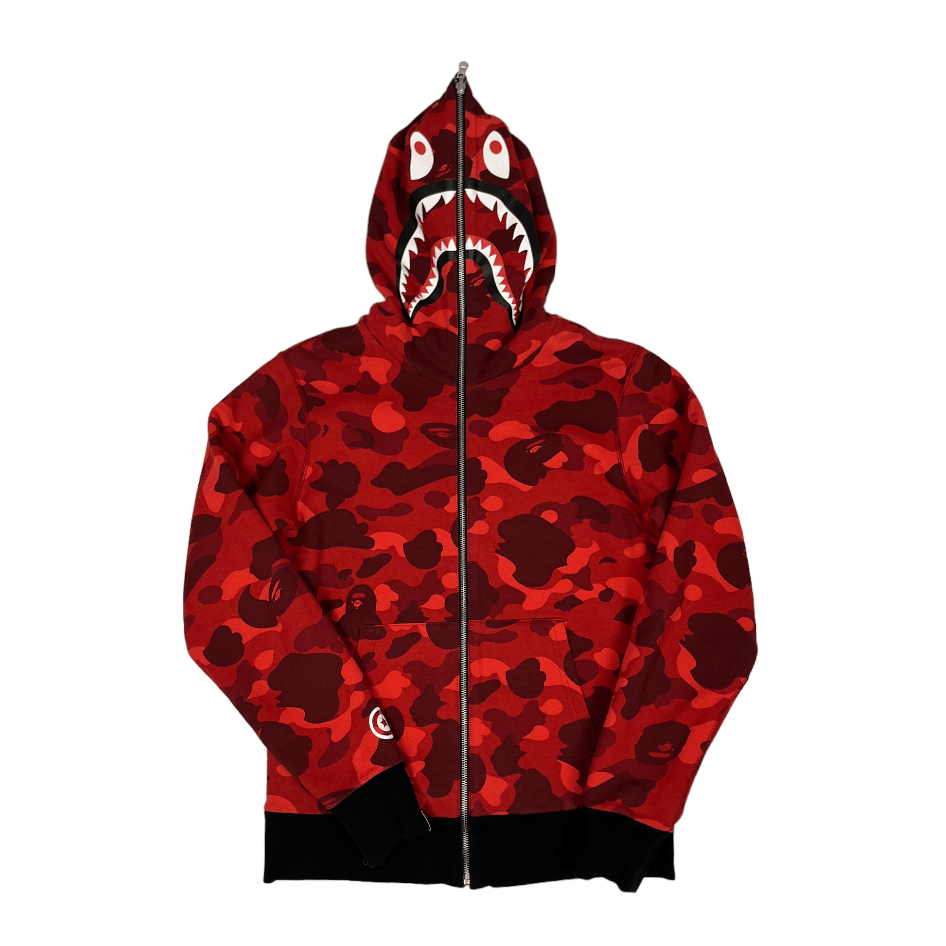 Black + Red A Bathing Ape (BAPE) PONR Reversible Shark Hoodie - Small - The Streetwear Studio
