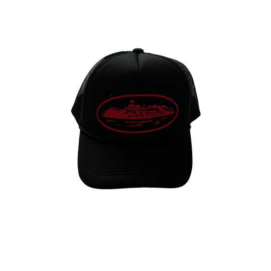 Black + Red Corteiz Trucker Cap - The Streetwear Studio