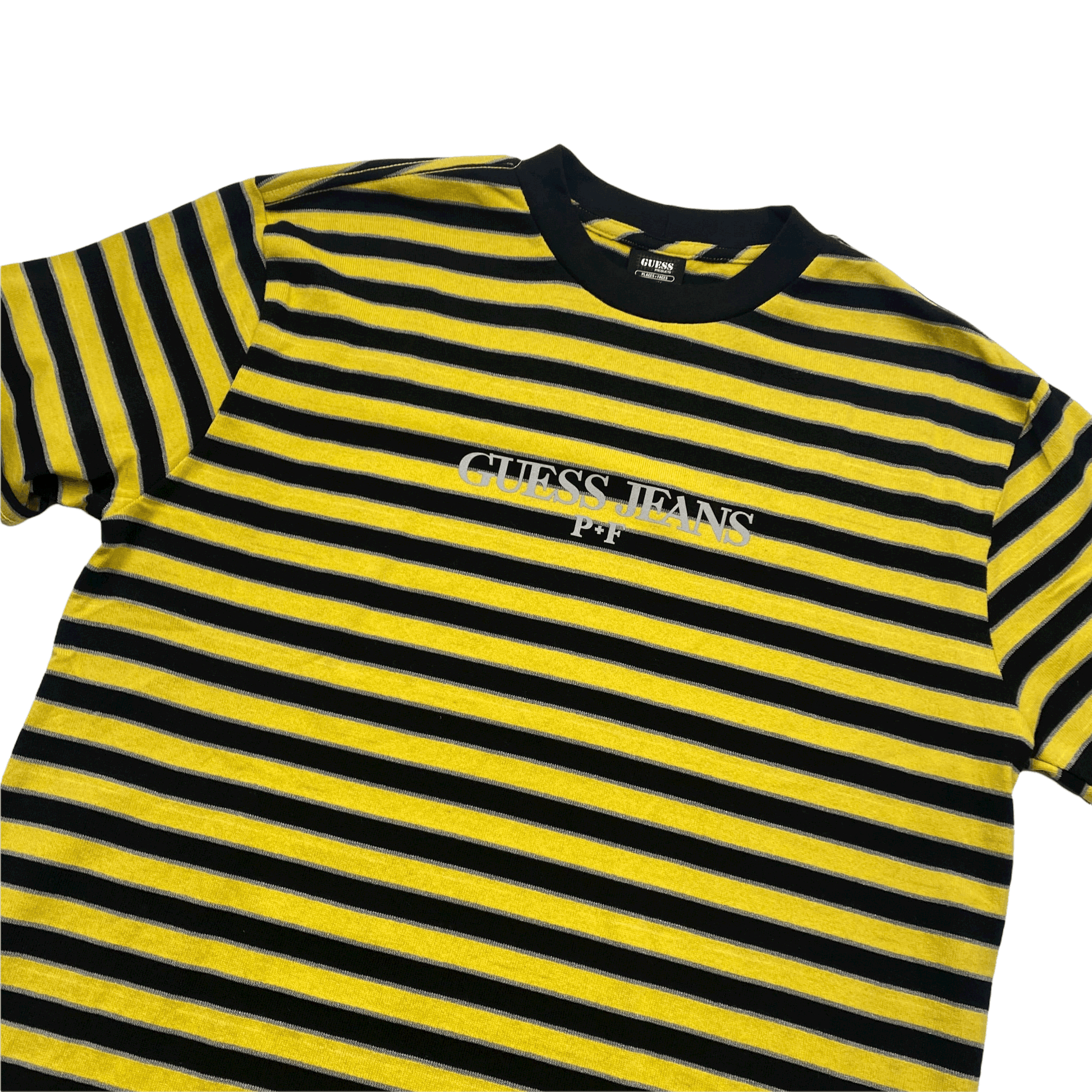 Black + Yellow Guess Jeans x Places + Faces Striped Tee - The Streetwear Studio