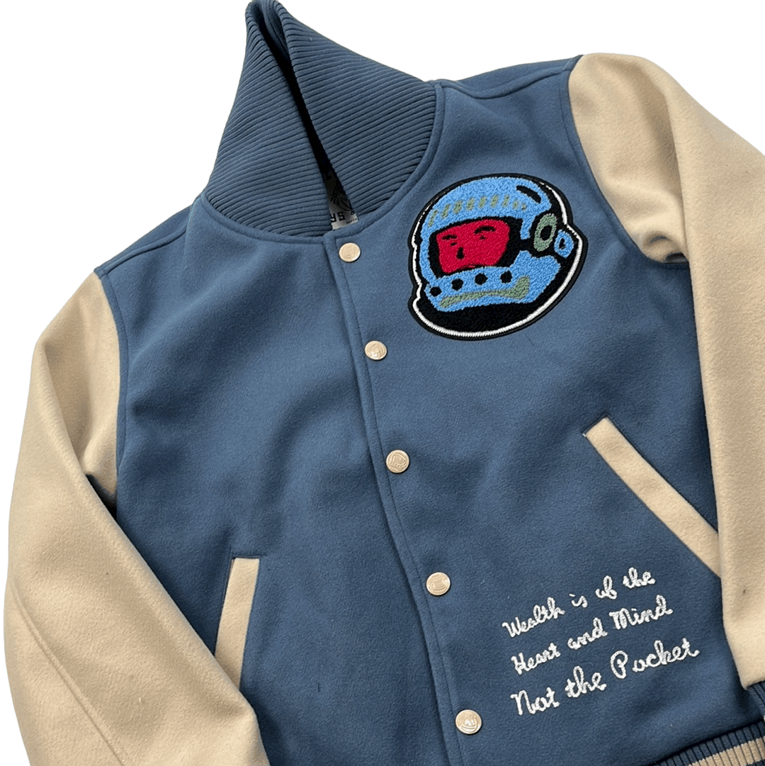 Blue + Cream Billionaire Boys Club (BBC) Varsity Jacket - Small - The Streetwear Studio