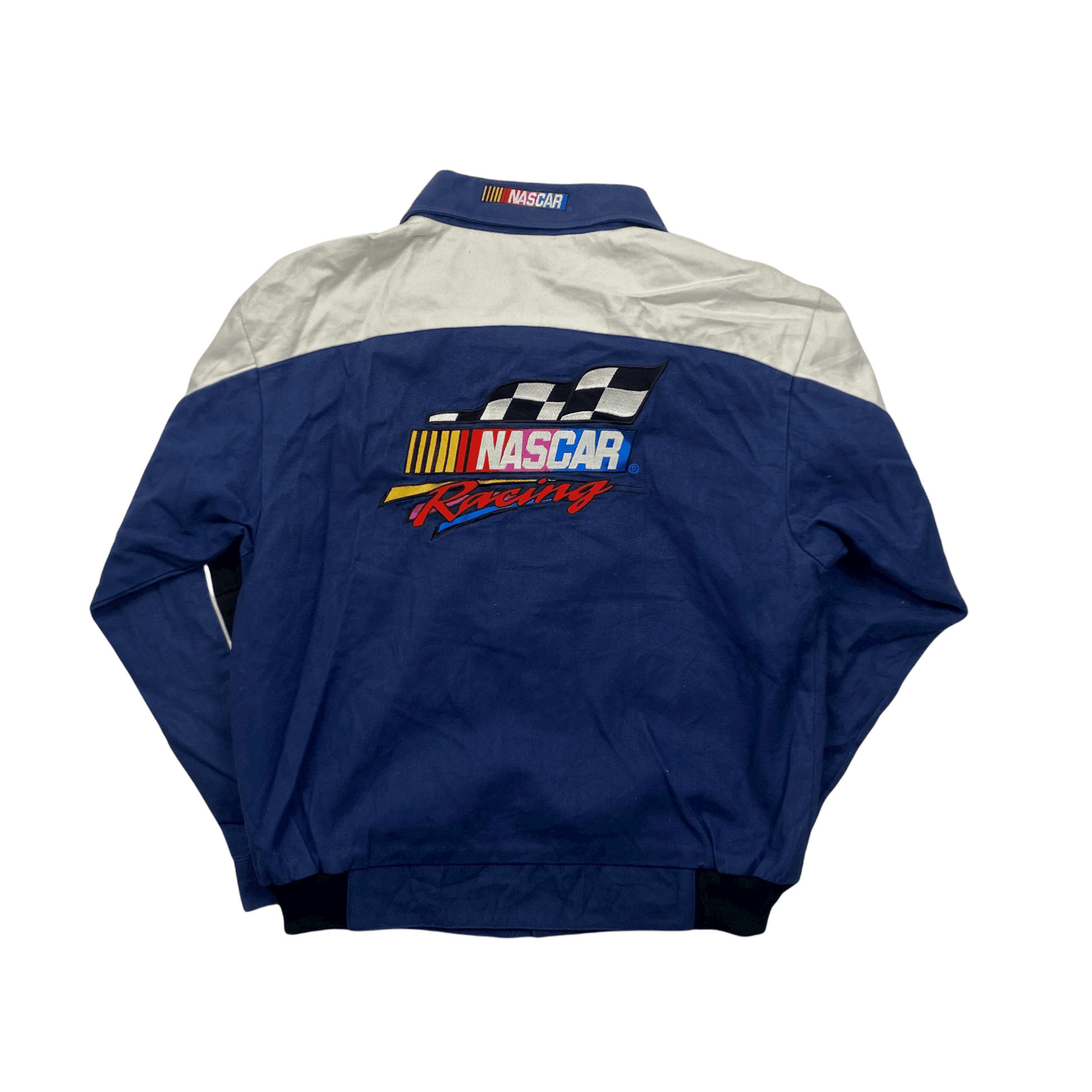 BNWT Vintage 90s Blue + White NASCAR Racing Spell-Out Racing Jacket -