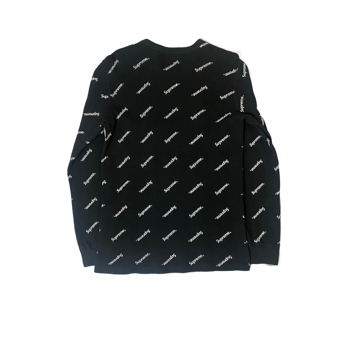 Black Supreme Long Sleeve Waffle Tee - M