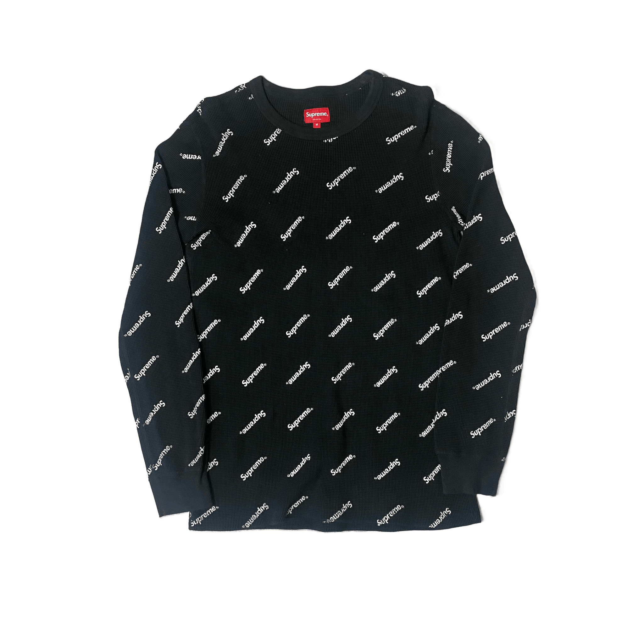 Black Supreme Long Sleeve Waffle Tee - M