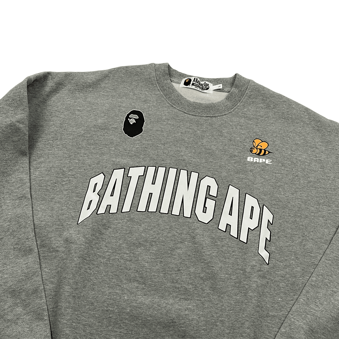 Grey A Bathing Ape (BAPE) Busy Works College Sweatshirt - Large - The Streetwear Studio