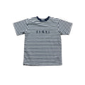 Navy Blue + White Basement Striped Tee - Small - The Streetwear Studio
