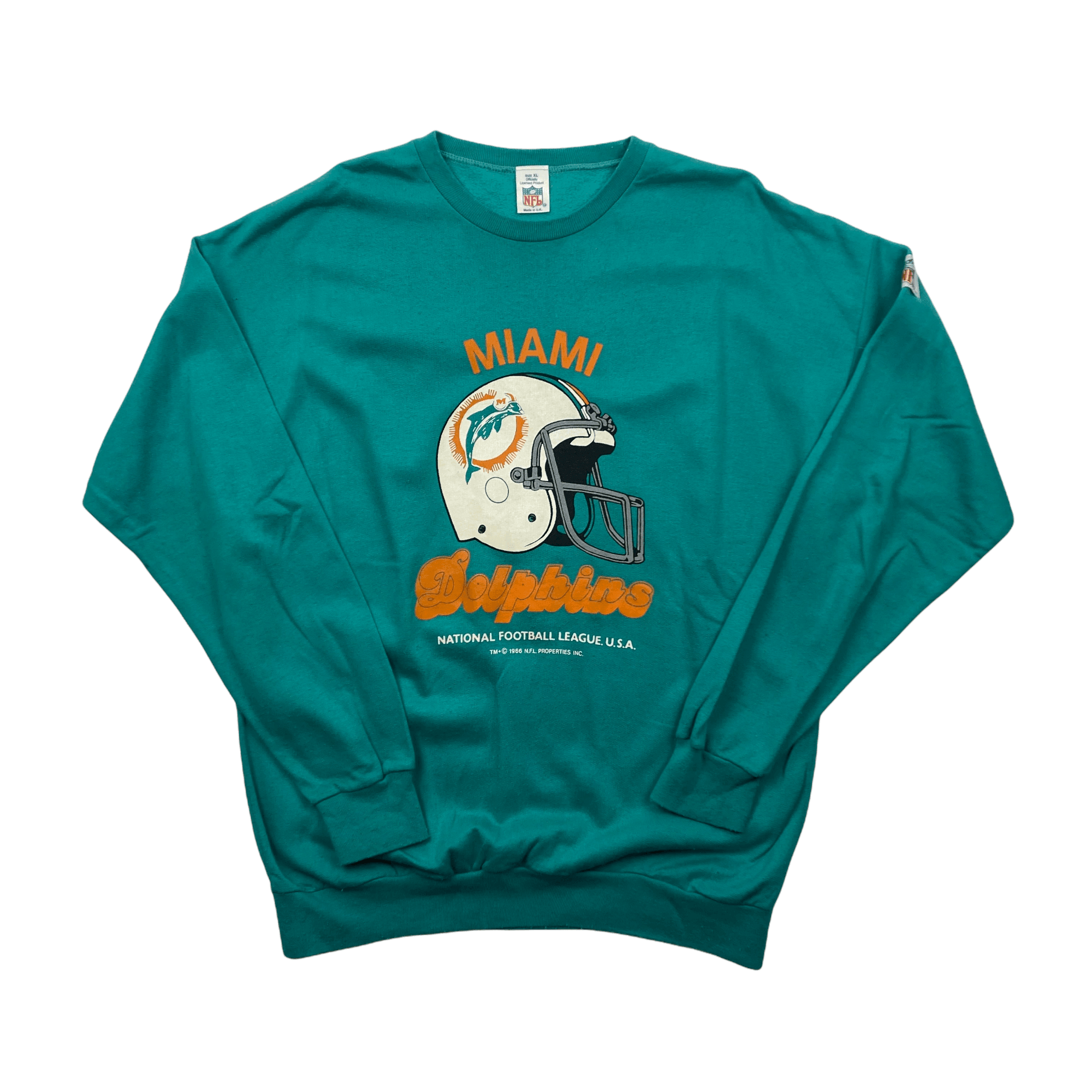 Vintage 60s Blue NFL Miami Dolphins Spell-Out Sweatshirt - Extra Large - The Streetwear Studio
