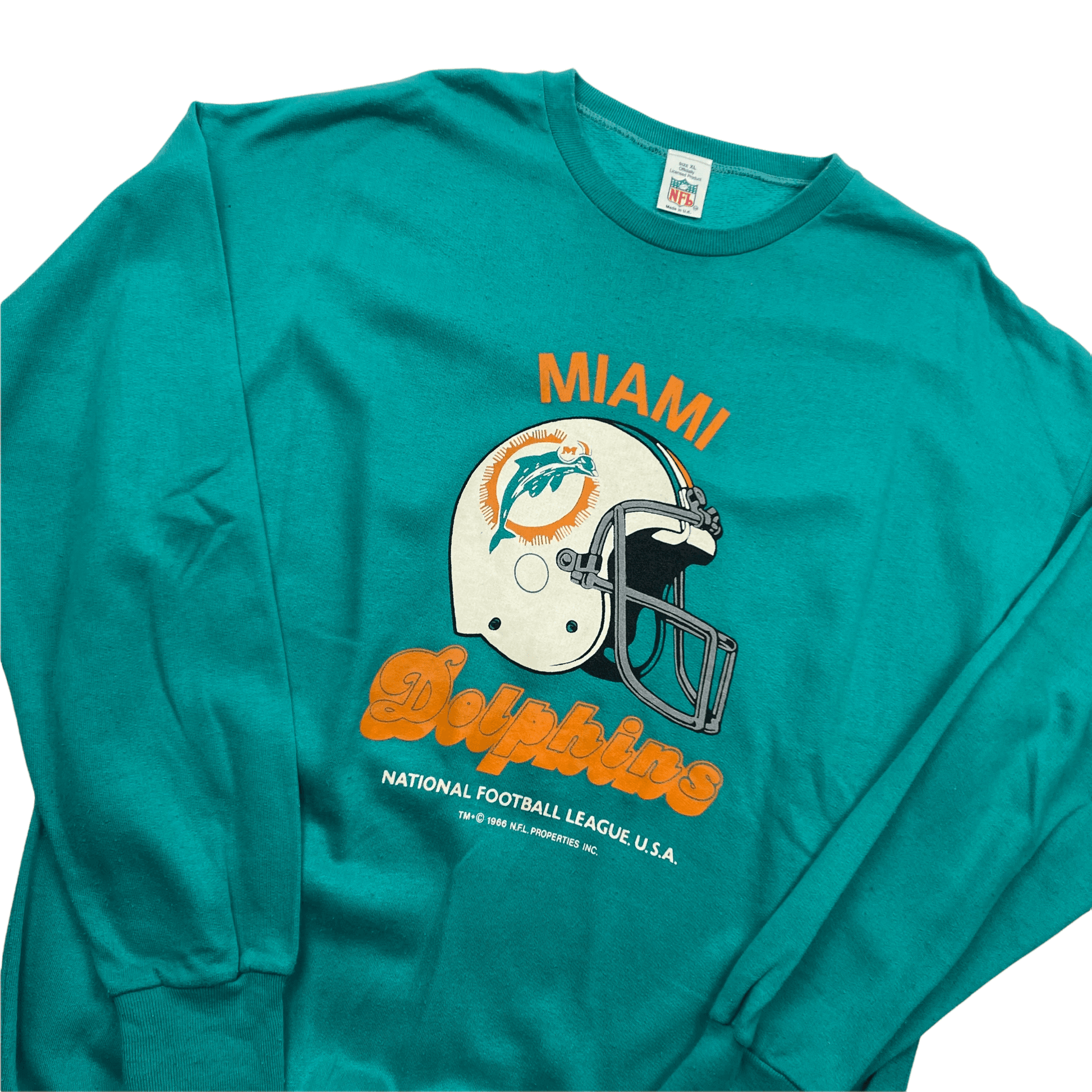 Vintage 60s Blue NFL Miami Dolphins Spell-Out Sweatshirt - Extra Large - The Streetwear Studio