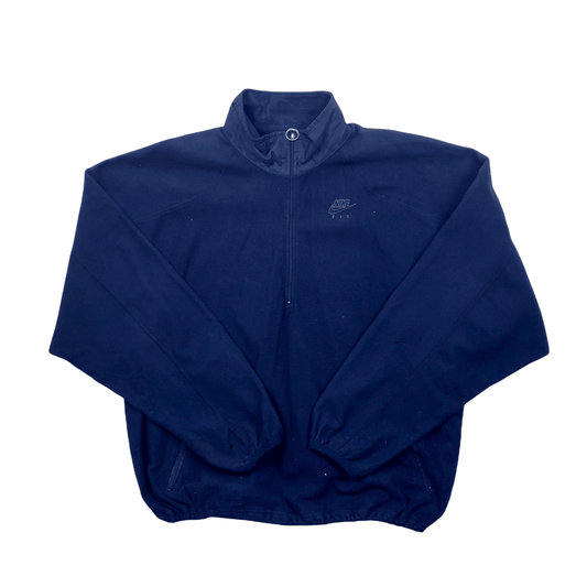Vintage 80s Navy Blue Nike FIT Tailwind Spell-Out Quarter Zip Fleece - Extra Large (Recommended Size - Large) - The Streetwear Studio