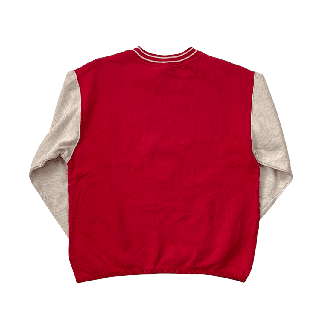Vintage 80s Women's Red + Grey Nike Blue Ribbon Sports Spell-Out Sweatshirt - Small - The Streetwear Studio