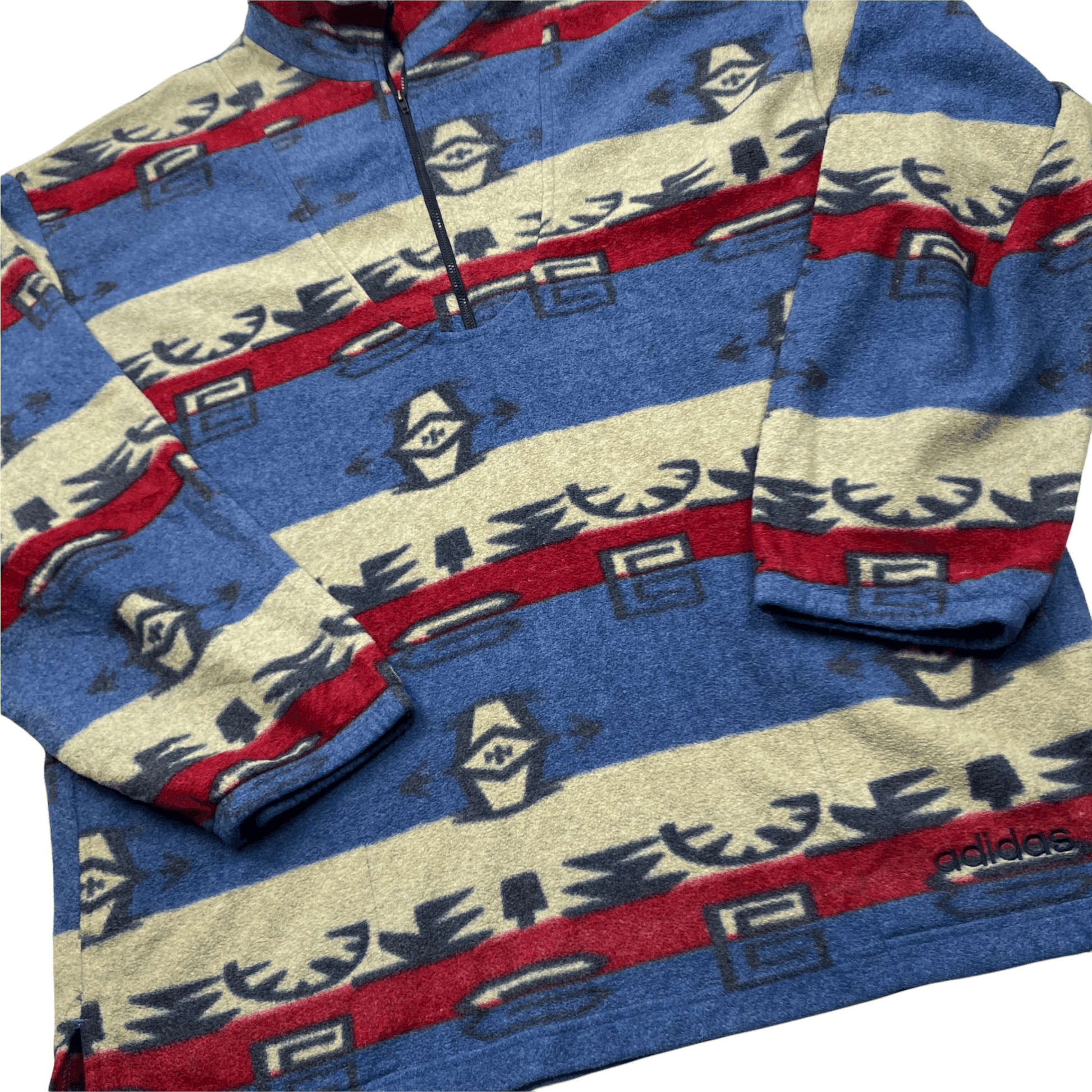 Vintage 90s Adidas Spell-Out Quarter Zip Crazy Pattern Fleece - Extra Large - The Streetwear Studio