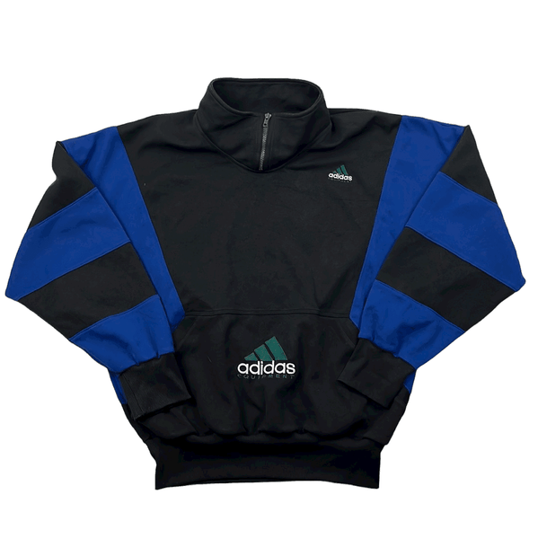 Vintage 90s Black Blue Adidas Equipment Quarter Zip Sweatshirt Ext