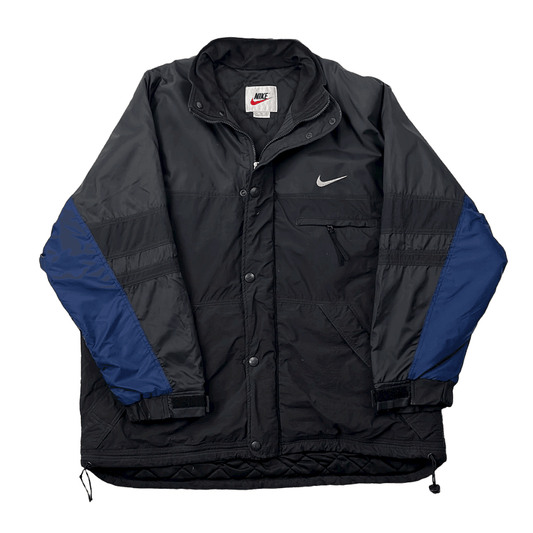 Vintage 90s Black + Blue Nike Puffer Coat/ Jacket - Extra Large - The Streetwear Studio