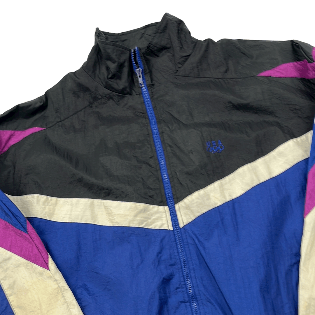 Vintage 90s Black, Blue, White + Purple Team USA Windbreaker Jacket - Large - The Streetwear Studio