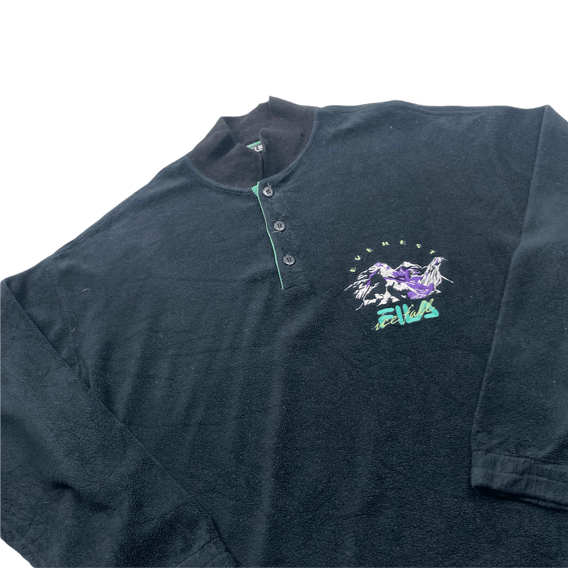Vintage 90s Black Fila Ice Fall Spell-Out Fleece Sweatshirt - Large - The Streetwear Studio