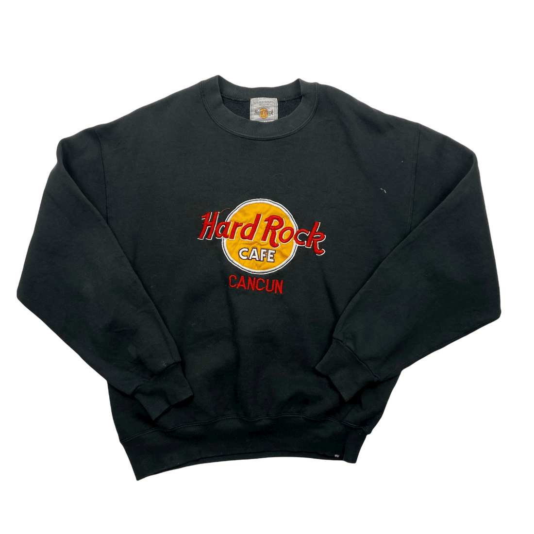 Vintage 90s Black Hard Rock Cafe Cancun Spell-Out Sweatshirt - Medium - The Streetwear Studio
