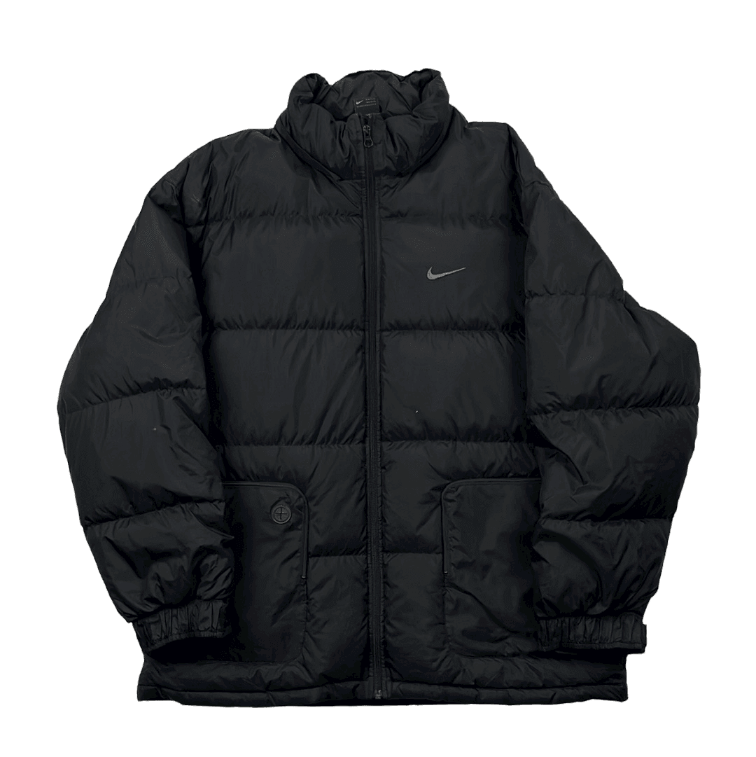 Vintage 90s Black Nike Puffer Coat/ Jacket - Large - The Streetwear Studio