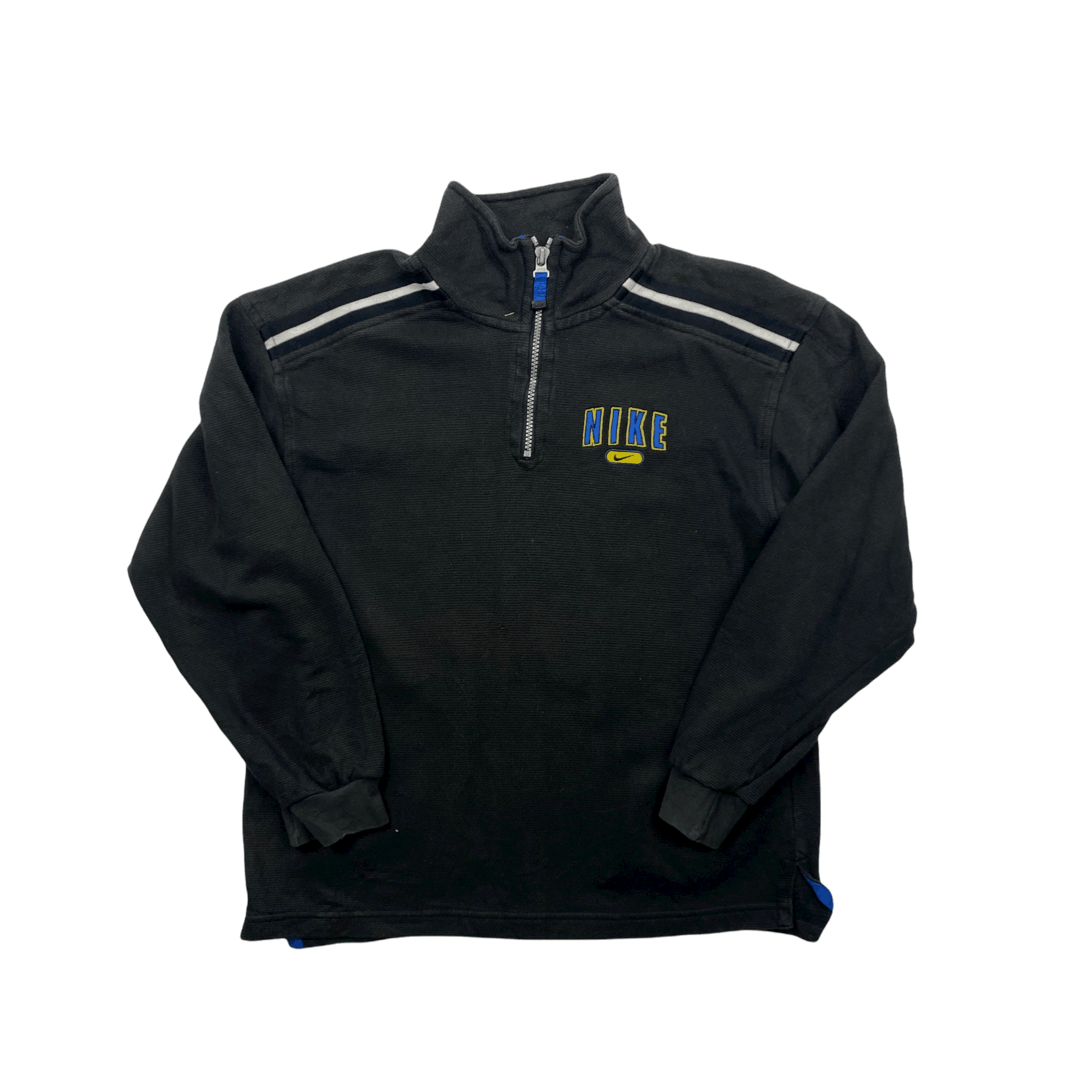 Vintage 90s Black Nike Spell-Out Quarter Zip Sweatshirt - Recommended Size - Small - The Streetwear Studio
