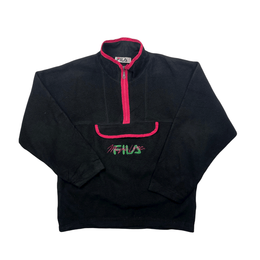 Vintage 90s Black + Pink Fila Magic Line Spell-Out Quarter Zip Fleece - Medium - The Streetwear Studio