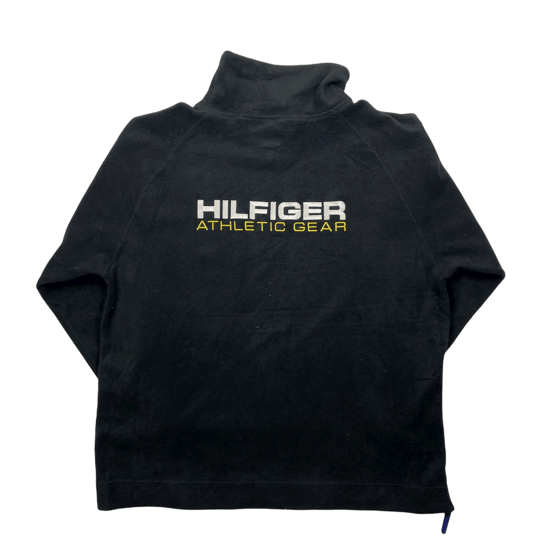 Vintage 90s Black Tommy Hilfiger Spell-Out Fleece Sweatshirt - Large (Recommended Size - Extra Large) - The Streetwear Studio