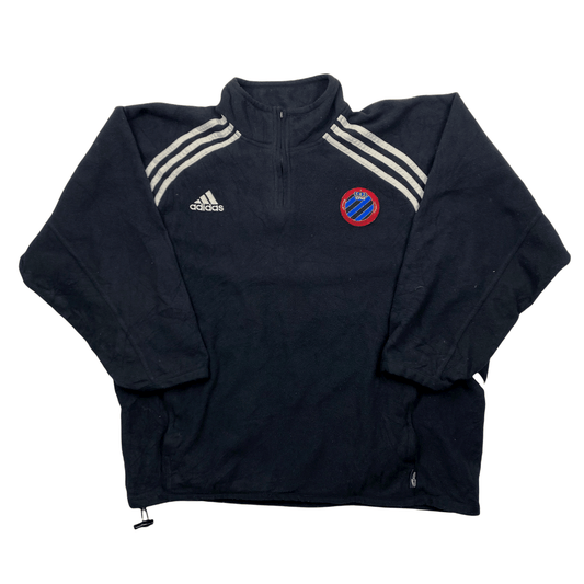 Vintage 90s Black + White Adidas Club Brugge Football Quarter Zip Fleece - Extra Large - The Streetwear Studio